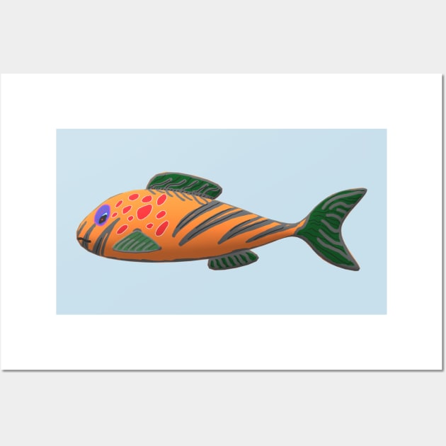 Fish design, An orange, cute, pretty, beautiful, tropical fish drawing. Wall Art by Blue Heart Design